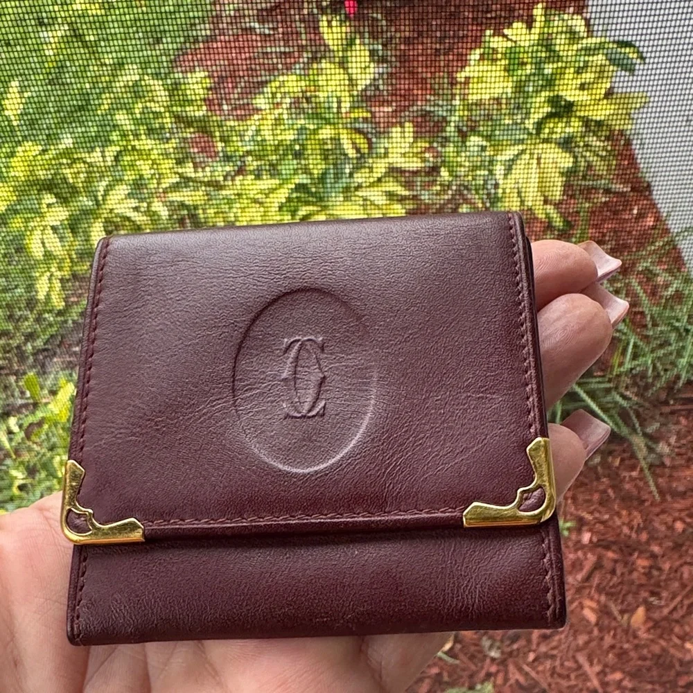 Cartier Burgundy Leather Compact Wallet with COA card